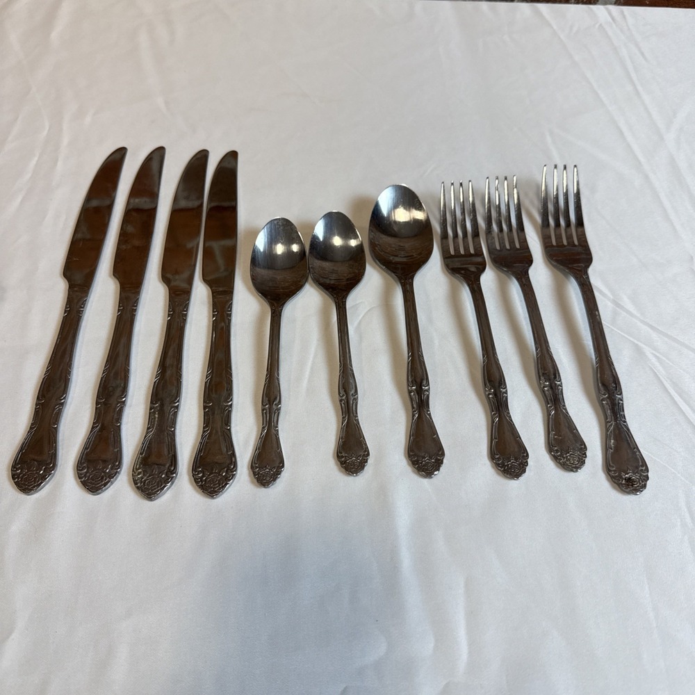 Unknown Stainless Flatware Forks Spoons Knives China Floral Set‎ of 10